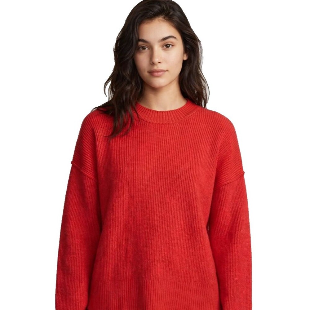 Hippie Rose Sweater Womens L NWT Chinese Red Crewneck Ribbed Knit Oversized Pull